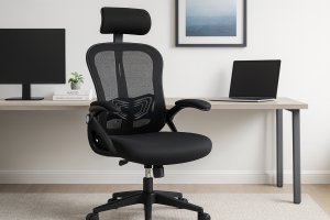 Fotel obrotowy czarny siatka krzesło ergonomiczny z zagłówkiem 8