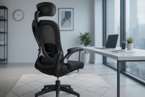 Fotel obrotowy czarny siatka krzesło ergonomiczny z zagłówkiem 9