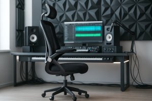 Fotel obrotowy czarny siatka krzesło ergonomiczny z zagłówkiem 10