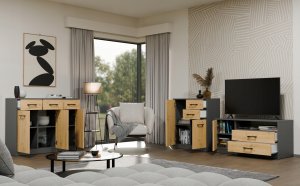 Szafka RTV SIMPLO 1D2S Stolik TV 2 Szuflady 1 Drzwi ANTRACYT DĄB ARTISAN 3