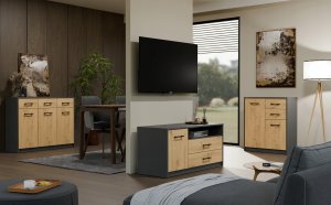 Szafka RTV SIMPLO 1D2S Stolik TV 2 Szuflady 1 Drzwi ANTRACYT DĄB ARTISAN 5