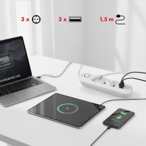 Listwa zasilająca Maclean 3 gniazda 1.5 m biała (MCE394) 9