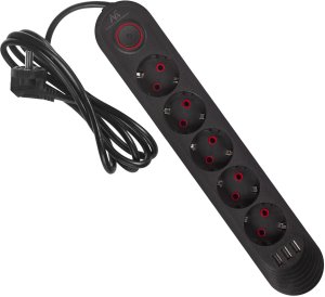 Listwa zasilająca Maclean, przedłużacz 5 gniazd + 3xUSB, 110-240V AC 50/60Hz, 2.1A max 2500W, 1,5m, czarna ,MCE395 B 2