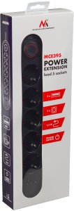 Listwa zasilająca Maclean, przedłużacz 5 gniazd + 3xUSB, 110-240V AC 50/60Hz, 2.1A max 2500W, 1,5m, czarna ,MCE395 B 7