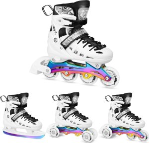 Łyżworolki, wrotki, łyżwy hokejowe, wrotko-rolki świecące LED z wymienną płozą 4w1 Nils Extreme NH10905 rozmiar S 31-34 8