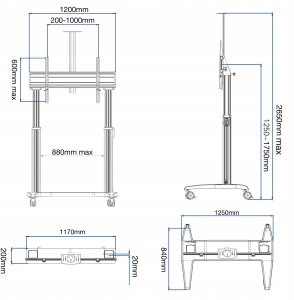 GF150G - Profesjonalny elektryczny mobilny stojak TV wózek do telewizorów LCD LED 75" - 120" 14