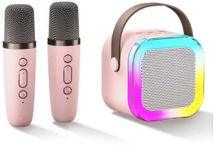 ZESTAW KARAOKE GŁOŚNIK BEZPRZEWODOWY DWA MIKROFONY BT KOLORY PRZENOŚNY RGB 2