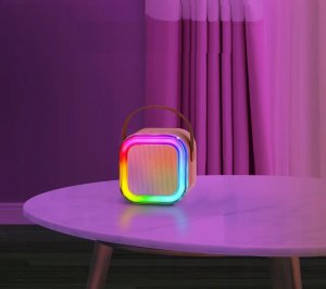 ZESTAW KARAOKE GŁOŚNIK BEZPRZEWODOWY DWA MIKROFONY BT KOLORY PRZENOŚNY RGB 5