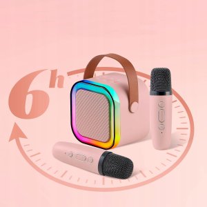 ZESTAW KARAOKE GŁOŚNIK BEZPRZEWODOWY DWA MIKROFONY BT KOLORY PRZENOŚNY RGB 10
