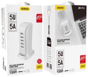 Dudao ładowarka sieciowa 5x USB z wbudowanym kablem sieciowym EU biały (A5EU) 2
