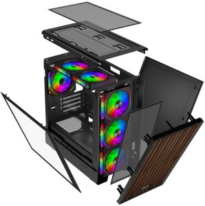 EVOLVEO Panthera, skříň mATX, 6x ARGB ventilátor 120mm, dřevěný přední panel + skleněná bočnice 4