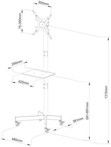 Stojak wózek mobilny do telewizora TV 32-60" do 40 kg regulowany półka AV 6