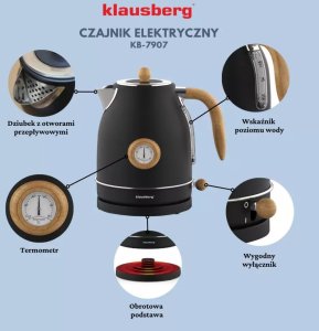 Czajnik elektryczny z termometrem 1,7 L czarny KB-7907 11
