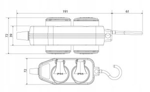 Przedłużacz budowlany 4 gniazda 10m 3x1,5 PB/0202-3-10M IP44 3x1,5 Rum-Lux CZARNY 6