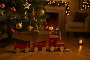 Duża Ozdoba metalowa Czerwony pociąg z wagonami 60 cm 7