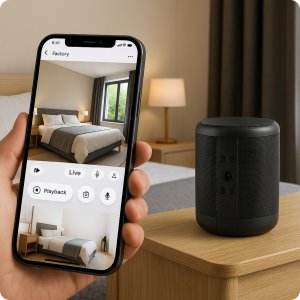 MINI KAMERA WIFI SZPIEGOWSKA W GŁOŚNIKU CZUJNIK RUCHU PODGLĄD NA TELEFON 2