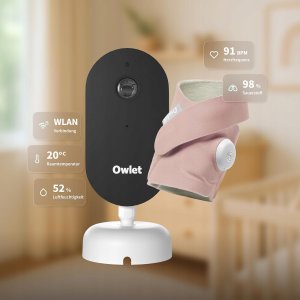 Niania Owlet Dream Duo Niania elektroniczna 2K HD pulsoksymetr zestaw różowy 2