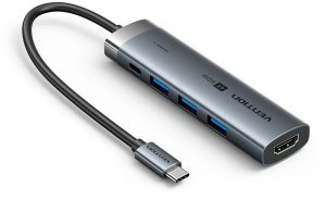 HUB USB Vention Vention 5in1 USB-C 100W PD 5Gbps 4K@60Hz silver 12