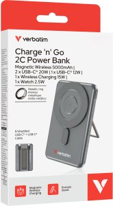 Powerbank UnderFit Verbatim Charge´n´Go 2C 5000mAh magn. PB grau inkl.2 Kabel 32251 4