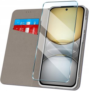 krainaGSM Etui z klapką do Realme C75 Zamykany Granatowy Futerał + Szkło 9H 2