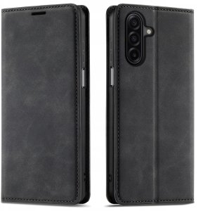 ETUI Z KLAPKĄ do Samsung A17 5G Zamykane Magnetyczne Skórzane czarne +Szkło 4