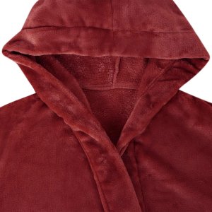 vidaXL Szlafrok z kapturem flanelowy Bordeaux Czerwony m 5