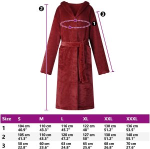 vidaXL Szlafrok z kapturem flanelowy Bordeaux Czerwony m 8