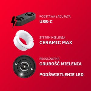 Elektryczny młynek do soli i pieprzu akumulatorowy USB zestaw 2 sztuki regulacja mielenia podświetlenie EDUKAMP 7