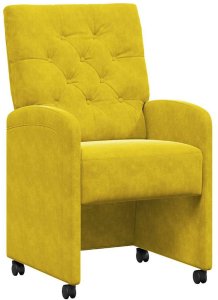 vidaXL Krzesła jadalne z kółkami 2 pcs Żółty 58 x 67 x 97 cm Aksamit 2