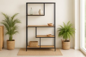Vasagle Regał loftowy z półkami 150x77x33 czarny metal dąb industrialny salon 6