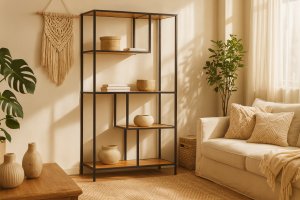 Vasagle Regał loftowy z półkami 150x77x33 czarny metal dąb industrialny salon 7