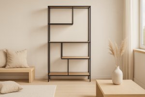 Vasagle Regał loftowy z półkami 150x77x33 czarny metal dąb industrialny salon 8