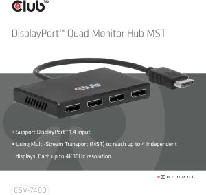 HUB USB Club 3D hub MST (Multi Stream Transport) DisplayPort 1.4 na 4x DisplayPort, Quad monitor, 4x 4K30Hz, 8K30Hz 2