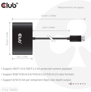 HUB USB Club 3D hub MST (Multi Stream Transport) DisplayPort 1.4 na 4x DisplayPort, Quad monitor, 4x 4K30Hz, 8K30Hz 3