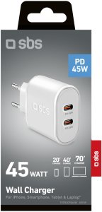 Ładowarka SBS Mobile Ładowarka 2x USB-C 45W 8018417405709 TETR2CPD45W 2