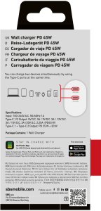 Ładowarka SBS Mobile Ładowarka 2x USB-C 45W 8018417405709 TETR2CPD45W 3