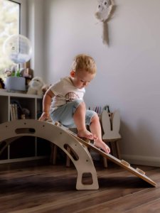 Bujak Montessori M biały + zjeżdżalnia ze ścianką + poduszka beżowa 5