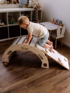 Bujak Montessori M biały + zjeżdżalnia ze ścianką + poduszka beżowa 6