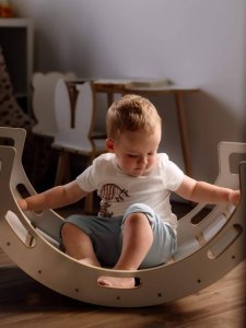 Bujak Montessori M biały + zjeżdżalnia ze ścianką + poduszka beżowa 7