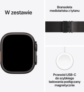 Smartwatch Apple Watch Ultra 3 GPS + Cellular 49mm Black Titanium / Titanium Milanese Loop M Czarny  (MF1Q4QP/A) 7