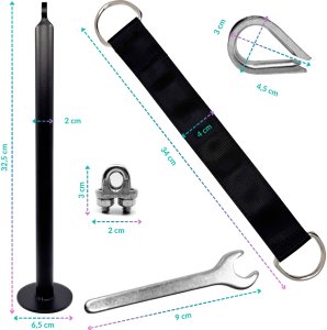 Wyciąg górny i dolny kompletny zestaw montażowy -kołowrotek, lina, karabińczyki, pasek, uchwyt na ciężar 11