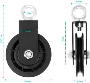 Wyciąg górny i dolny kompletny zestaw montażowy -kołowrotek, lina, karabińczyki, pasek, uchwyt na ciężar 12