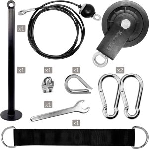 Wyciąg górny i dolny kompletny zestaw montażowy -kołowrotek, lina, karabińczyki, pasek, uchwyt na ciężar 13