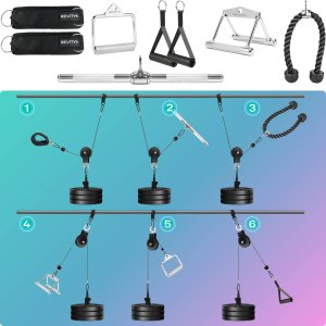 Wyciąg górny i dolny kompletny zestaw montażowy -kołowrotek, lina, karabińczyki, pasek, uchwyt na ciężar 15