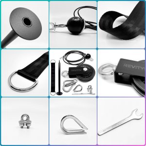 Wyciąg górny i dolny kompletny zestaw montażowy -kołowrotek, lina, karabińczyki, pasek, uchwyt na ciężar 4