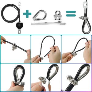 Wyciąg górny i dolny kompletny zestaw montażowy -kołowrotek, lina, karabińczyki, pasek, uchwyt na ciężar 6