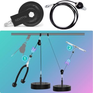 Wyciąg górny i dolny kompletny zestaw montażowy -kołowrotek, lina, karabińczyki, pasek, uchwyt na ciężar 7