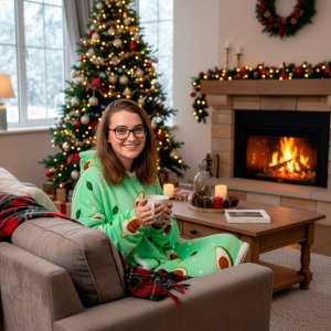 Kocobluza damska oversize koc bluza 2w1 z kapturem ciepła szlafrok futrzak zielony UNIWERSALNY 4