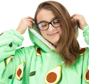 Kocobluza damska oversize koc bluza 2w1 z kapturem ciepła szlafrok futrzak zielony UNIWERSALNY 7