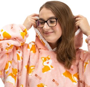 Kocobluza damska oversize koc bluza 2w1 z kapturem ciepła szlafrok futrzak piesek corgi UNIWERSALNY 12